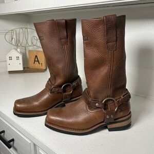 Xelement Women’s 8M Brown Leather Harness Boots Moto Riding Western Biker